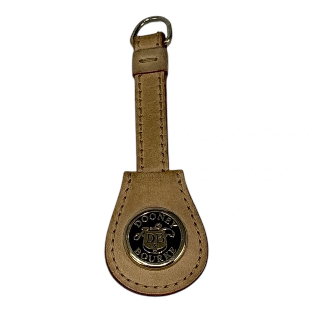 Vintage Dooney and Bourke Brass All Weather Tan Leather Keychain Key Ring