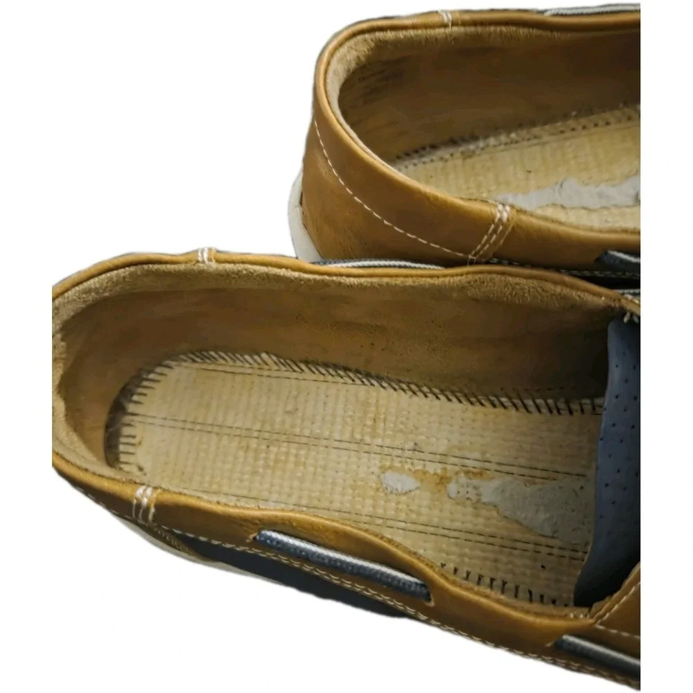 Men's Size 8 Blue Brown Boat Shoes Casual Moc Toe Comfort Loafers Unbranded