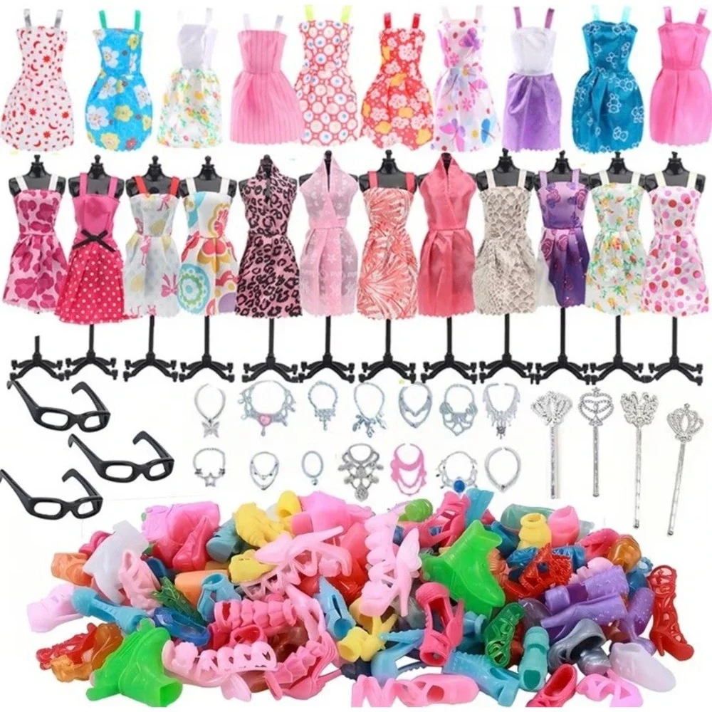 22 Piece Set Fashion Doll Clothing Barbie Style Outfits Accessories Dress Up Lot
