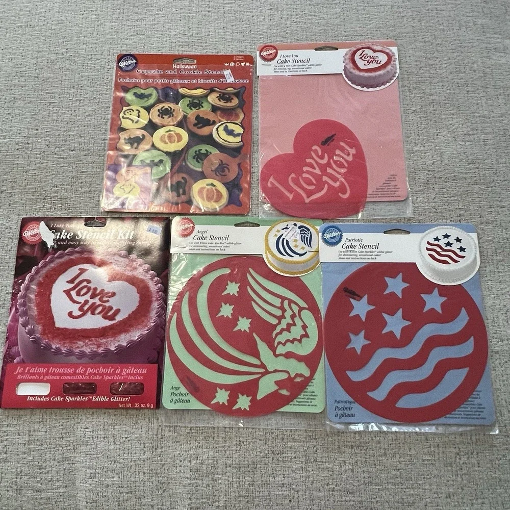 Wilton Vintage Cake‎ Stencils Lot Halloween Flag Angel Valentine's Day Holidays