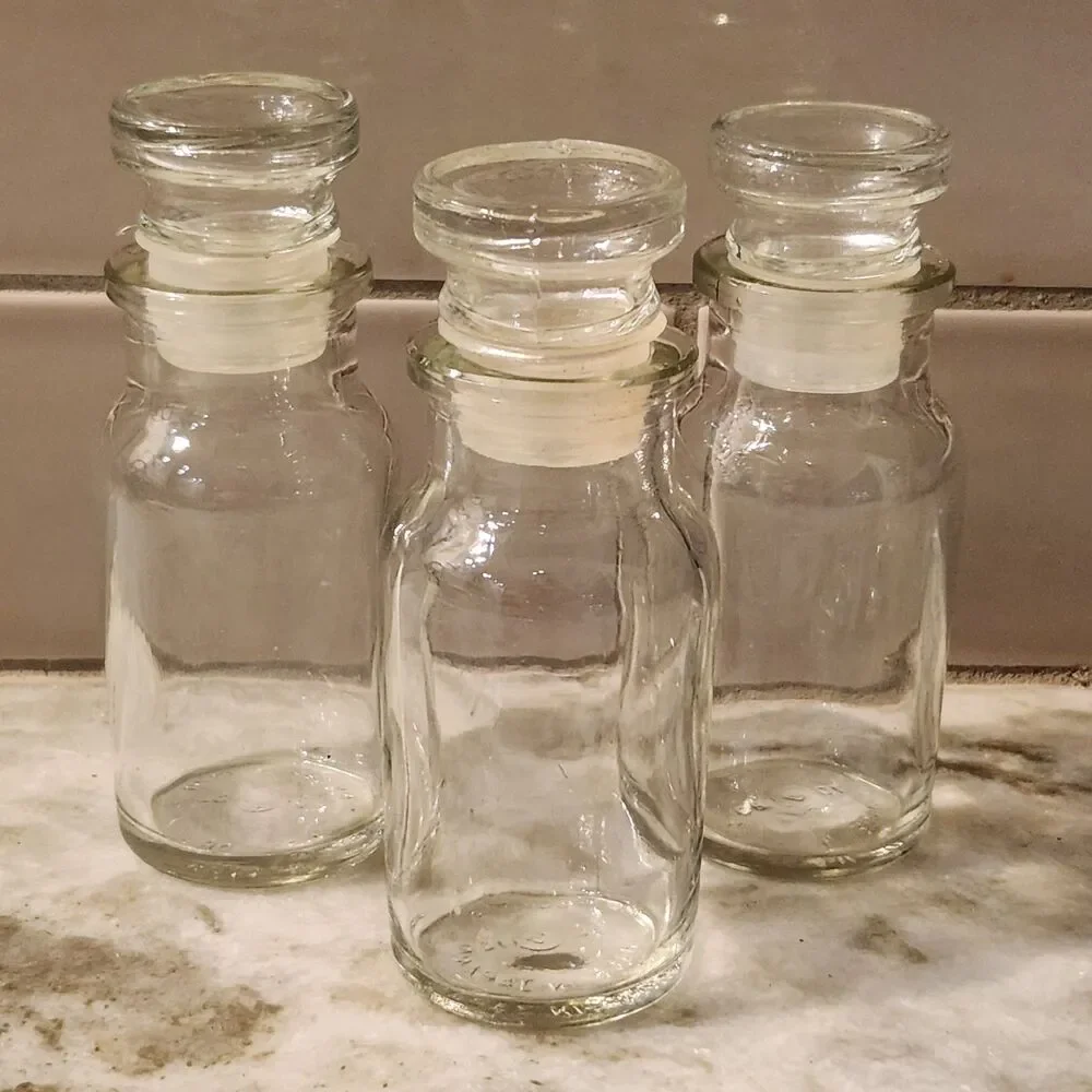 Vintage Made in Japan Glass Bottle Spice Jar Apothecary Clear Lot of 3 Stoppers