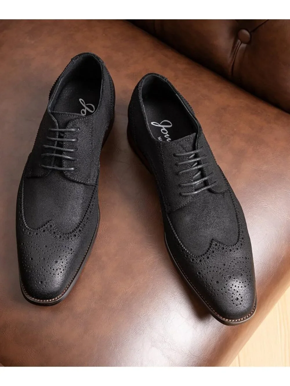 Men's Suede Black 1 Dress Shoes Leather Wingtip Formal Business Oxford Shoes