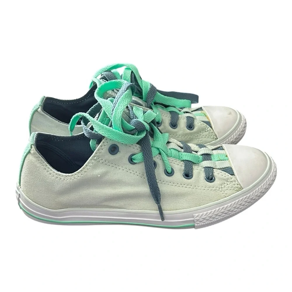 Converse All Star Low Top Kids‎ Gray & Teal Sneakers Sz 4.5