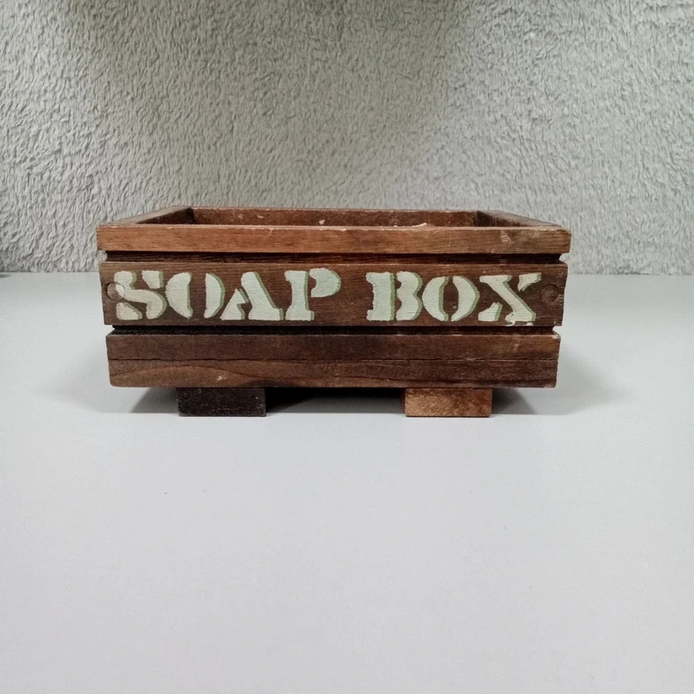 Rustic Wooden Soap Box Crate Footed Soap Dish Brown Farmhouse Bathroom Decor