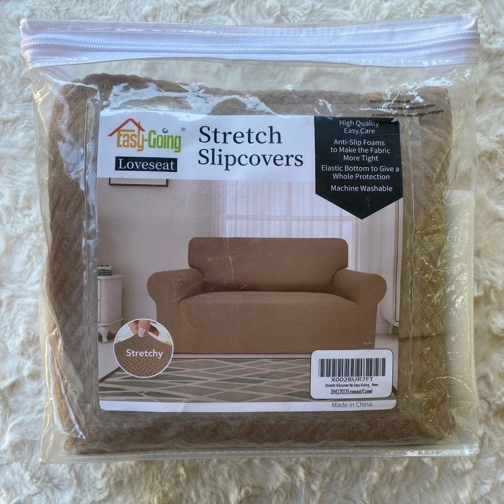 Easy-Going Stretch Jacquard Loveseat Slipcover 1-Piece Camel Furniture Protector