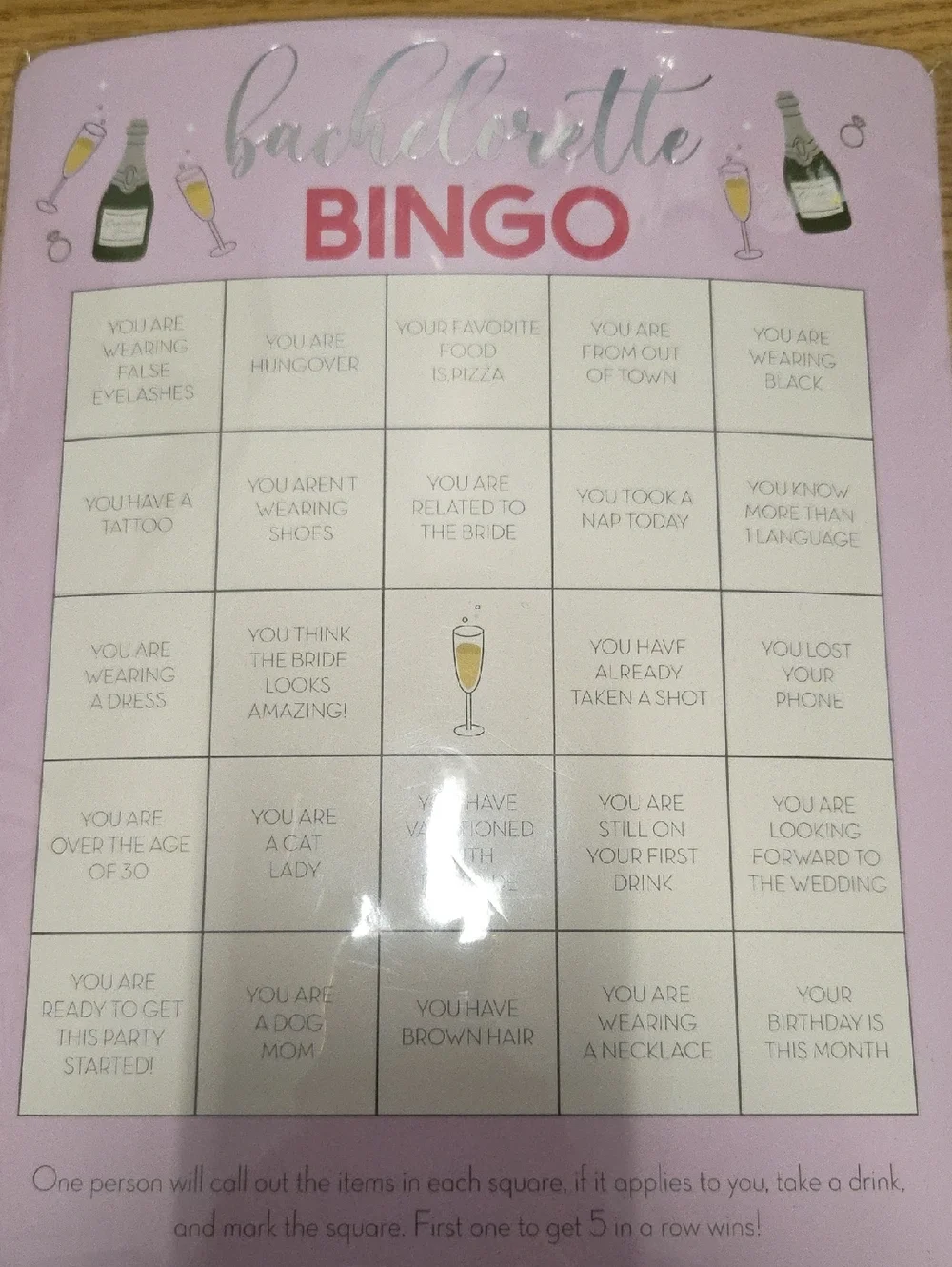 Bachelorette Bingo Party Game - Pink Bridal Shower Card Game