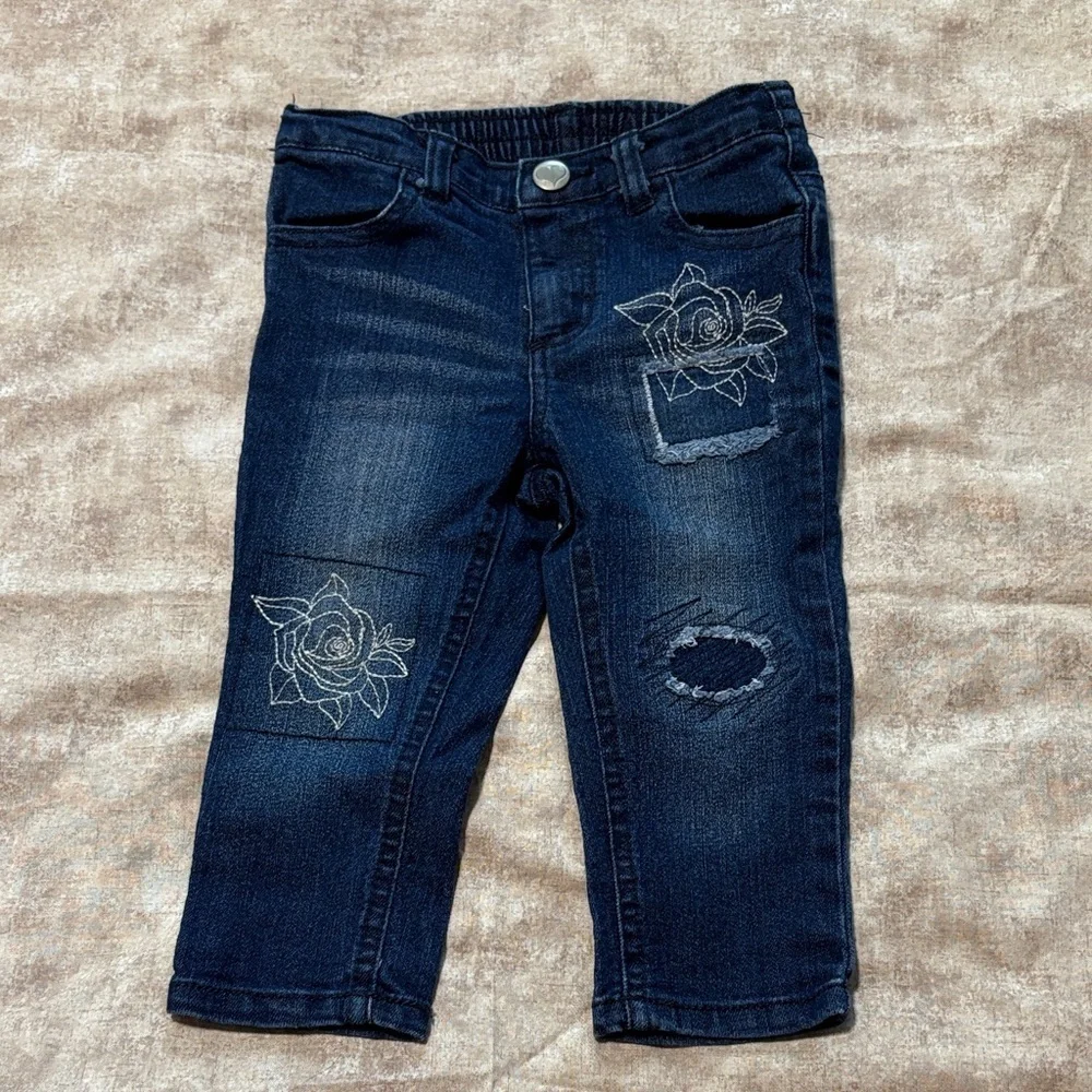 Koala Kids Navy Jeans with Embroidered Floral Accents
