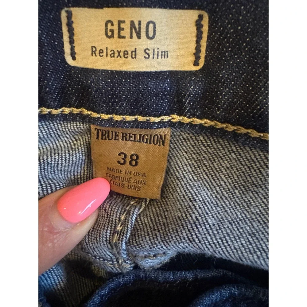 True Religion Geno Relaxed Slim Jeans Mens 38 Indigo Dark Wash Made in USA Blue