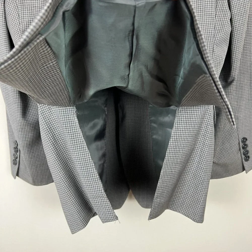 CALVIN KLEIN Blazer Jacket Sports Coat Men 38R Gray Check 100% Wool Professional