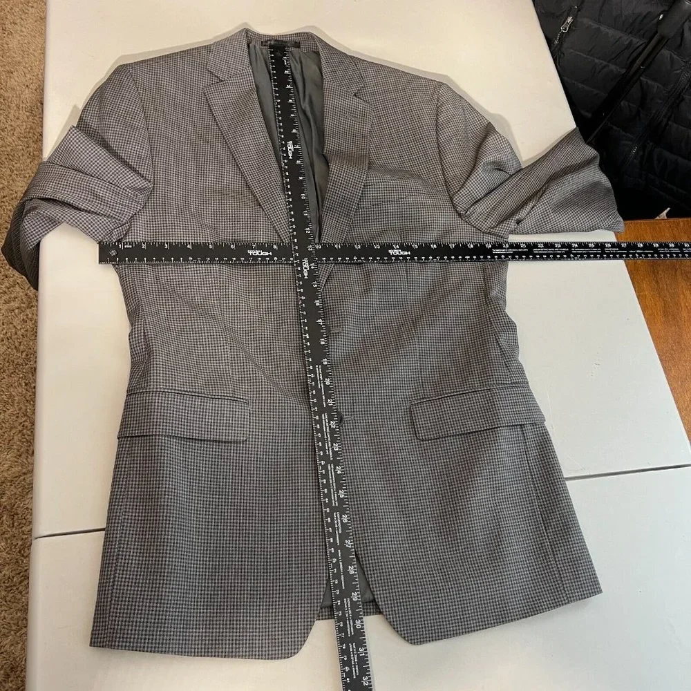 CALVIN KLEIN Blazer Jacket Sports Coat Men 38R Gray Check 100% Wool Professional