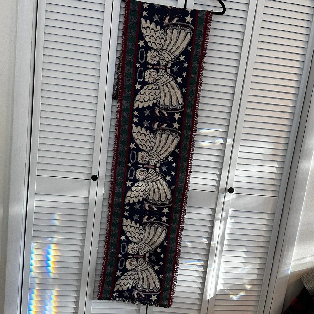 Vintage Angel Christmas Tapestry Table Runner‎ 90s Blanket