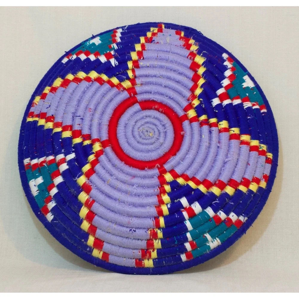 Vintage Handmade Coil Woven Yarn Star Navajo Vibrant‎ Basket Bowl