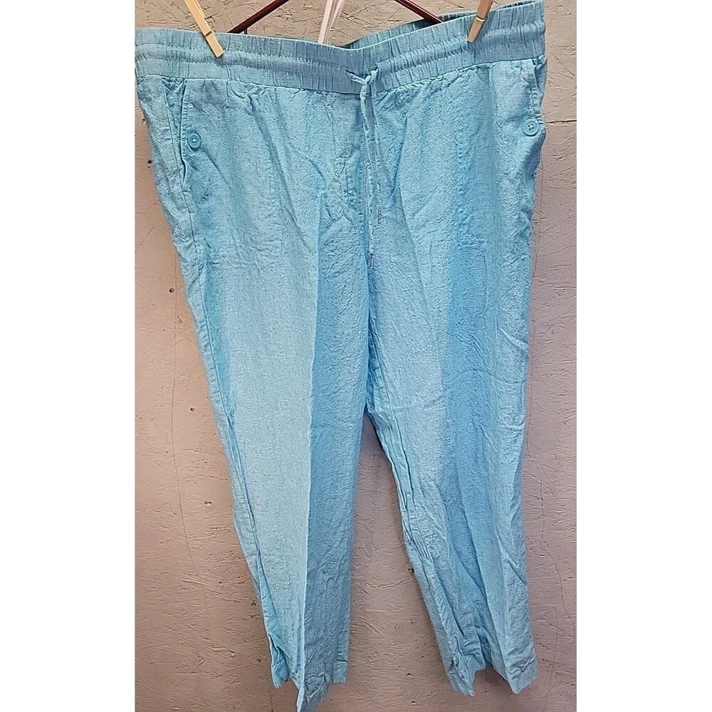 Jones New York Blue Linen Stonewash Ankle‎ Pants XL