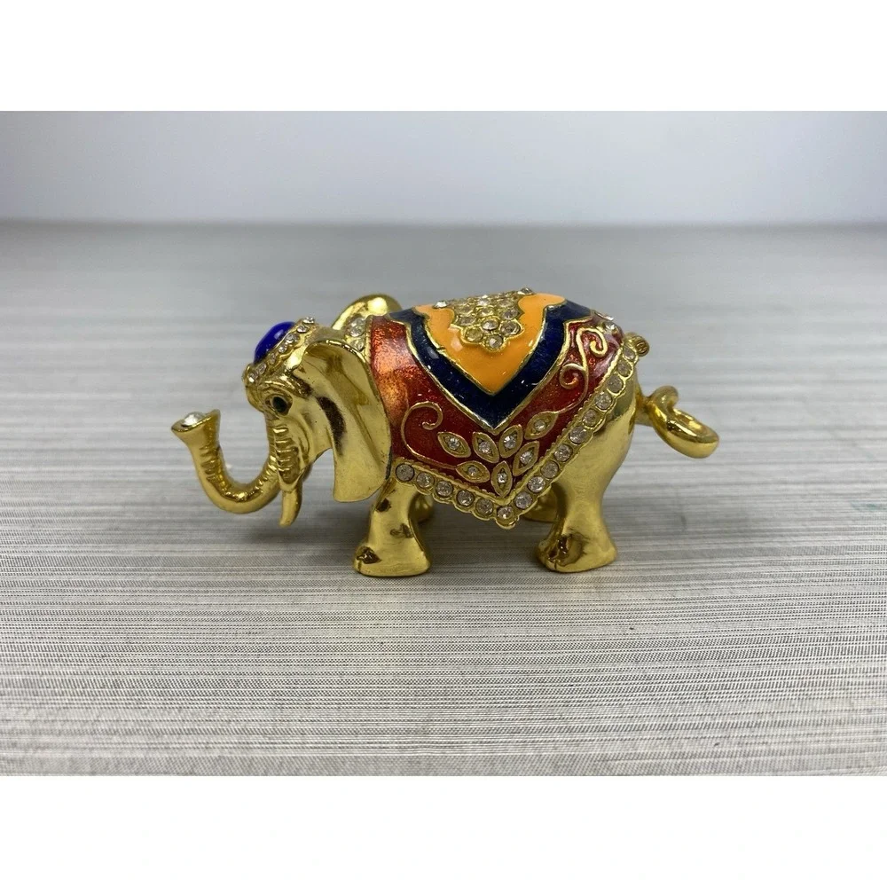Trinket Box Golden Elephant Bejeweled 4 In Long x 2 In‎ Tall Jewels