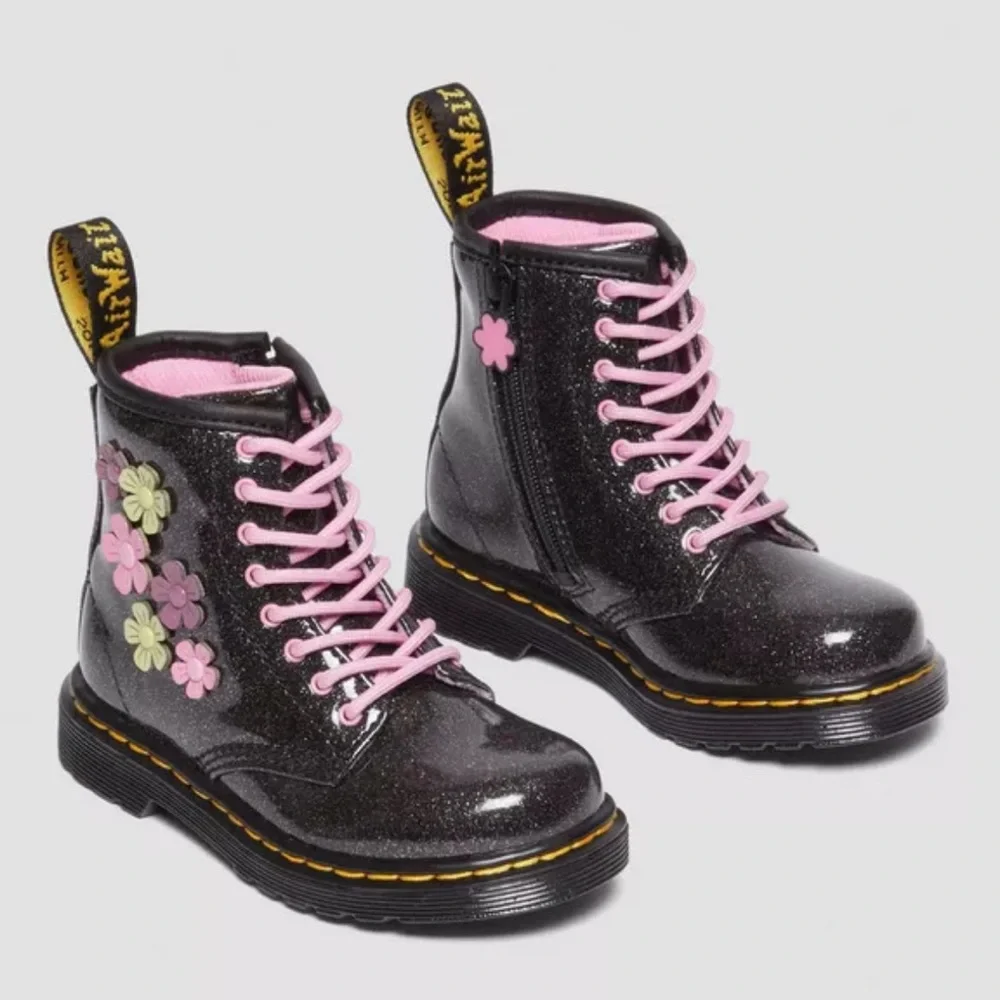 DR. MARTENS 1460 KIDS GLITTER & FLOWER APPLIQUÉ LACE‎ UP BOOTS SIZE US2