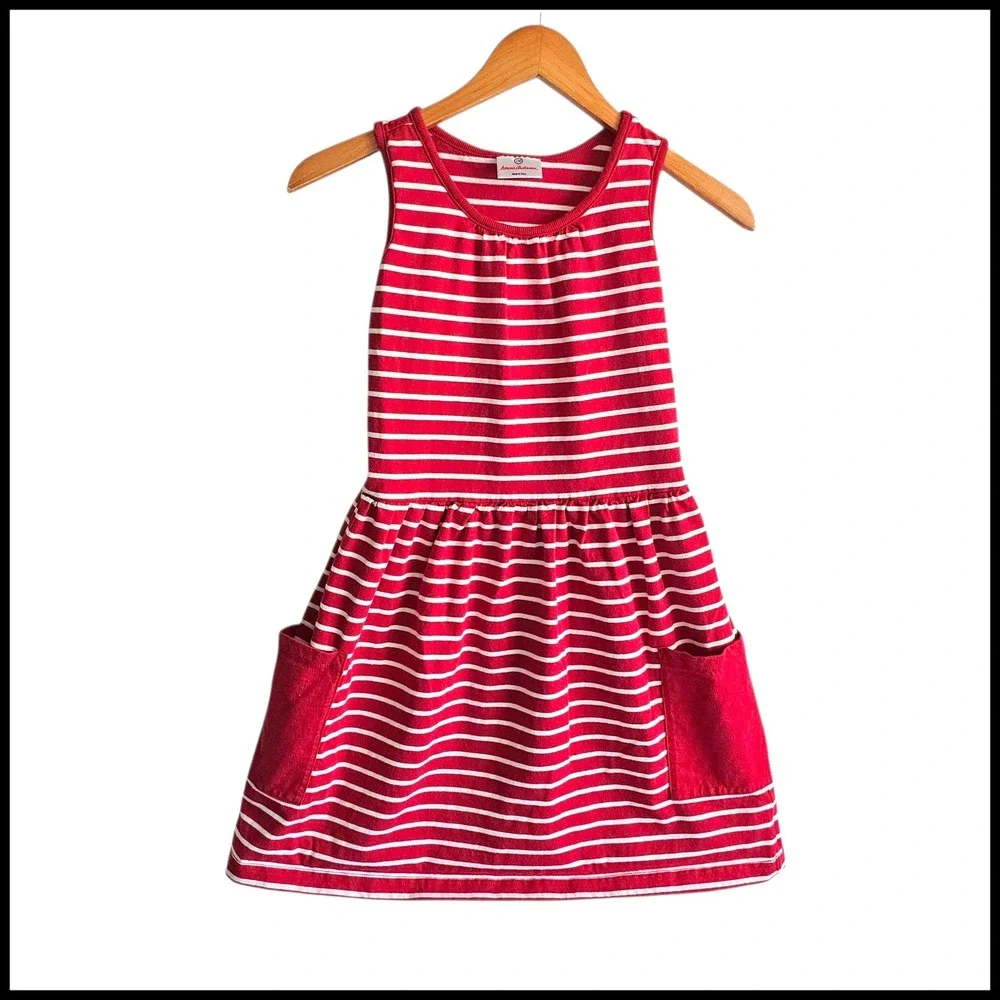 Hanna Andersson Striped Dress‎ Sleeveless Casual Pockets Red White Size 150