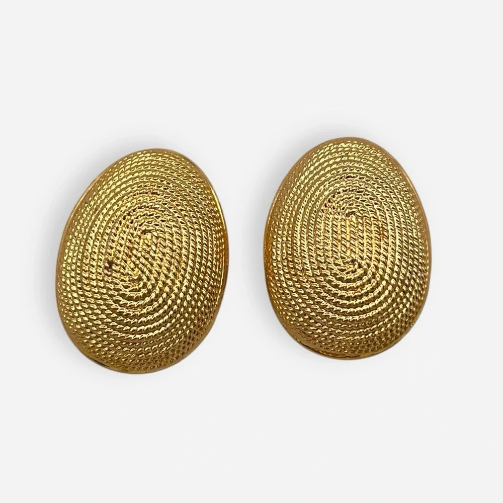 Vintage Napier Gold Tone Rope‎ Basket Weave Post Earrings Oval