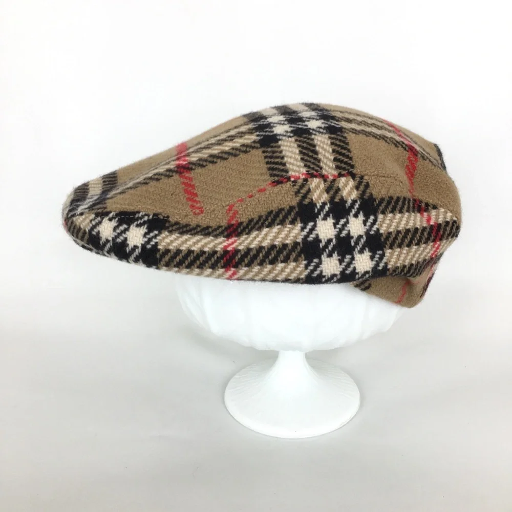 Vintage Burberry London Messenger Boy Nova Check Flat Hat Cabbie Hat Wool