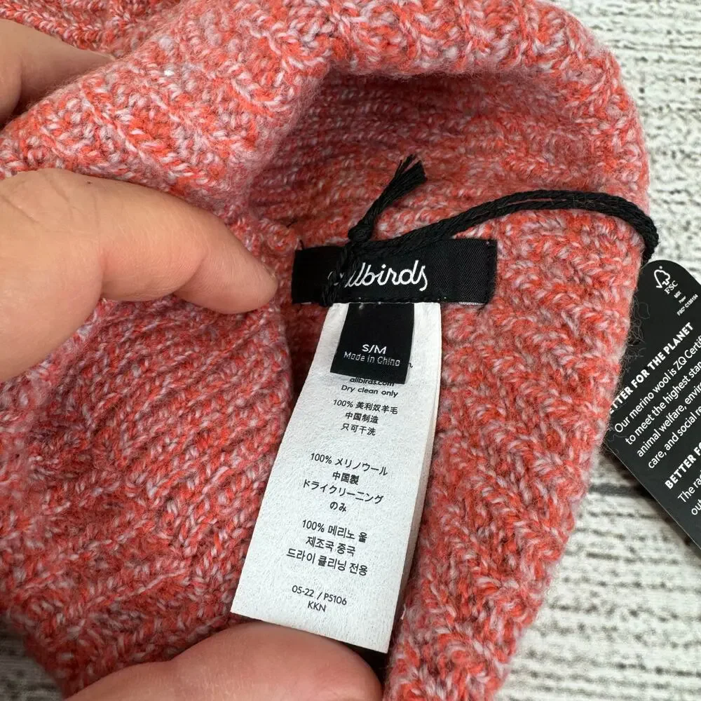 Allbirds Smallbirds Toddler Coral & Purple 100% Merino Wool Pom Beanie Size S/M