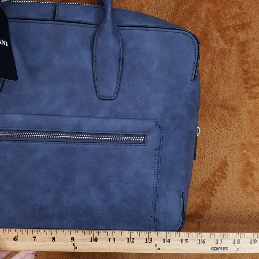 ALFANI Briefcase Blue Faux Nubuck Leather Messenger Bag Laptop Crossbody