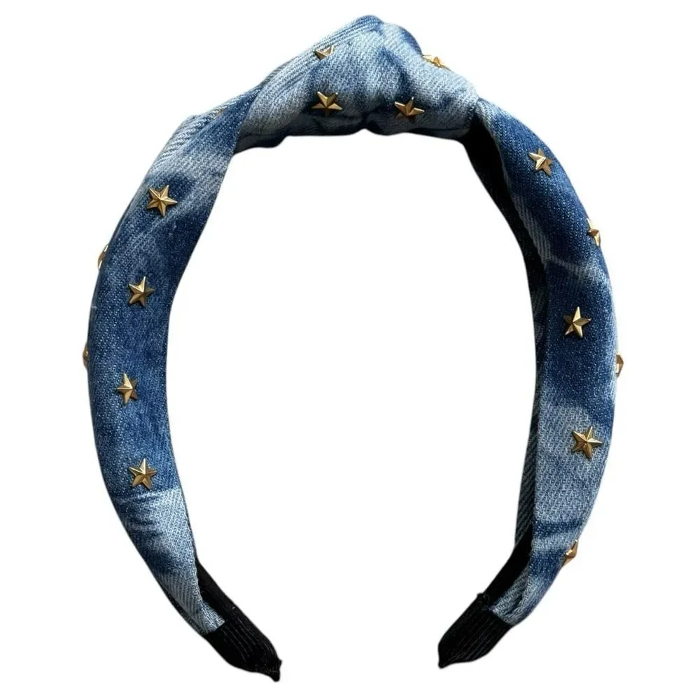 Chambray Blue Gold Star Studded Topknot Headband. Accessories. One Size. NWOT.
