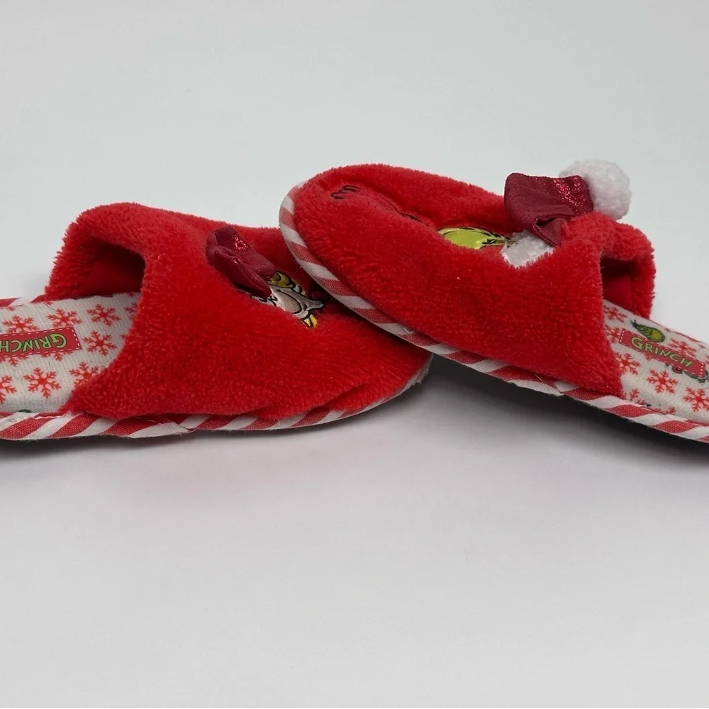 Kids Unisex Grinch Holiday Slide Slippers w/ 3D Hat & Bow