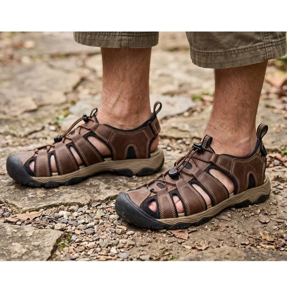 KHOMBU Mens Comfort Sandals Size 11 Brown Fisherman Waterproof Hiking Utility