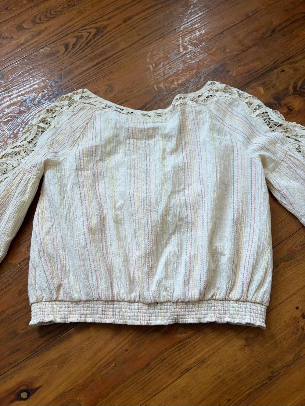 Free People Floating Memories Blouse Retro Crochet Lace Ivory size L Boho