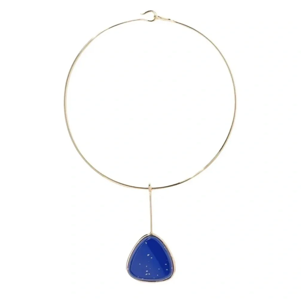 NWT Aurelie Bidermann Sofia Necklace in brass covered w 750 gold & lapis laquer
