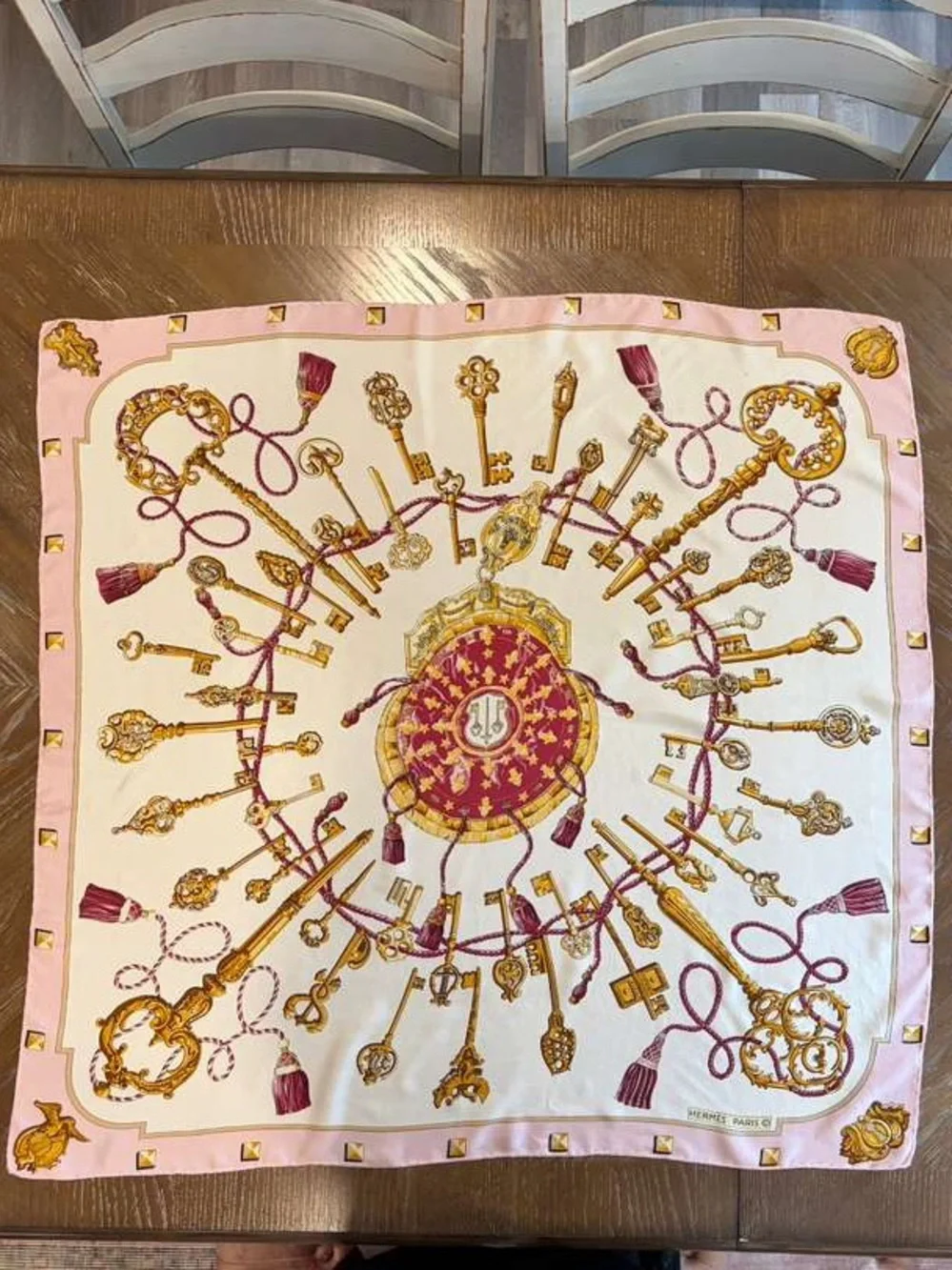Hermes Scarf Carré 90 100% Silk - LES CLES Multicolor Stole Muffler