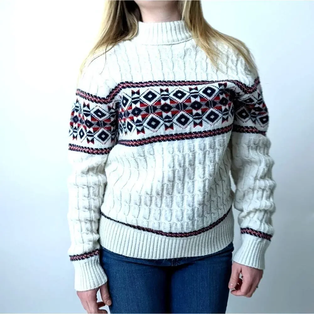 Vintage 70's Lord Jeff Cable Knit Turtleneck Sweater - M