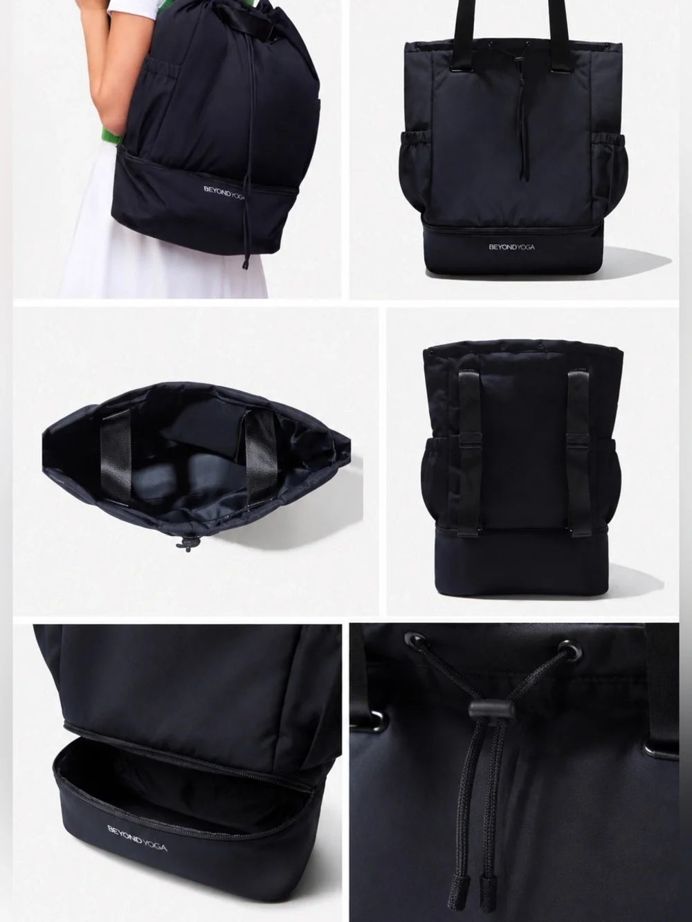 NWT Beyond Yoga Black Drawstring Daypack Backpack
