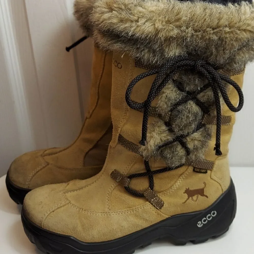 Ecco Gore-tex Fur Trim Sude Winter Boots Sz 35