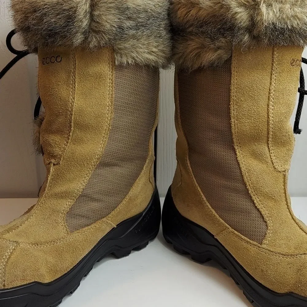Ecco Gore-tex Fur Trim Sude Winter Boots Sz 35