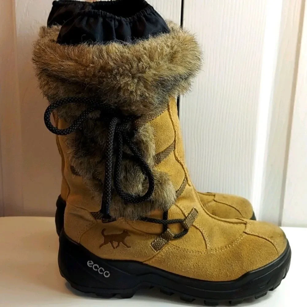 Ecco Gore-tex Fur Trim Sude Winter Boots Sz 35