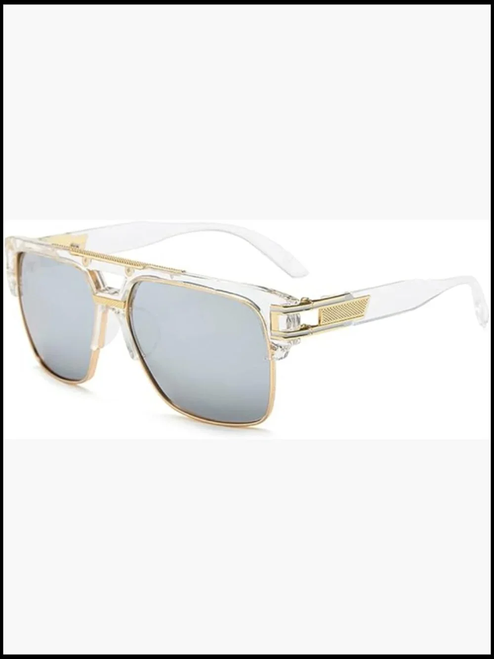 Square Sunglasses for Men Oversized Retro Semi Rimless Gold Alloy Frame UV400
