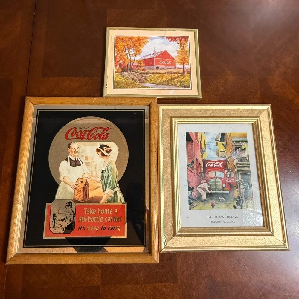 Vintage‎ Coca Cola Wall Decor Lot of 3 Framed Retro Art Set