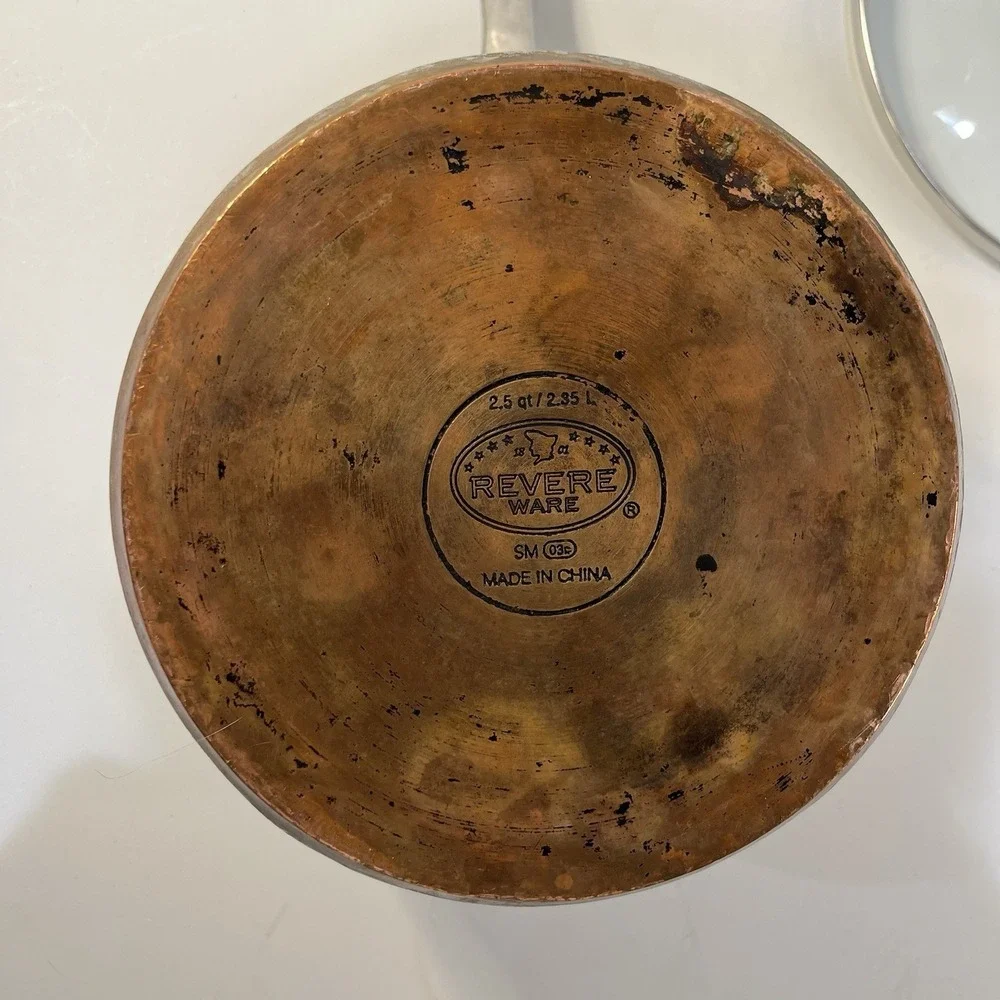 Vtg Revere Ware Copper Bottom 2.5 Qt-Saucepan w/Glass Lid METAL Handle‎ 1801