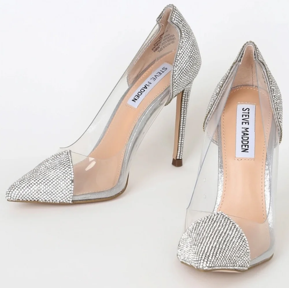 STEVE MADDEN Malibu Rhinestone Studded Clear Pump Size 6.5