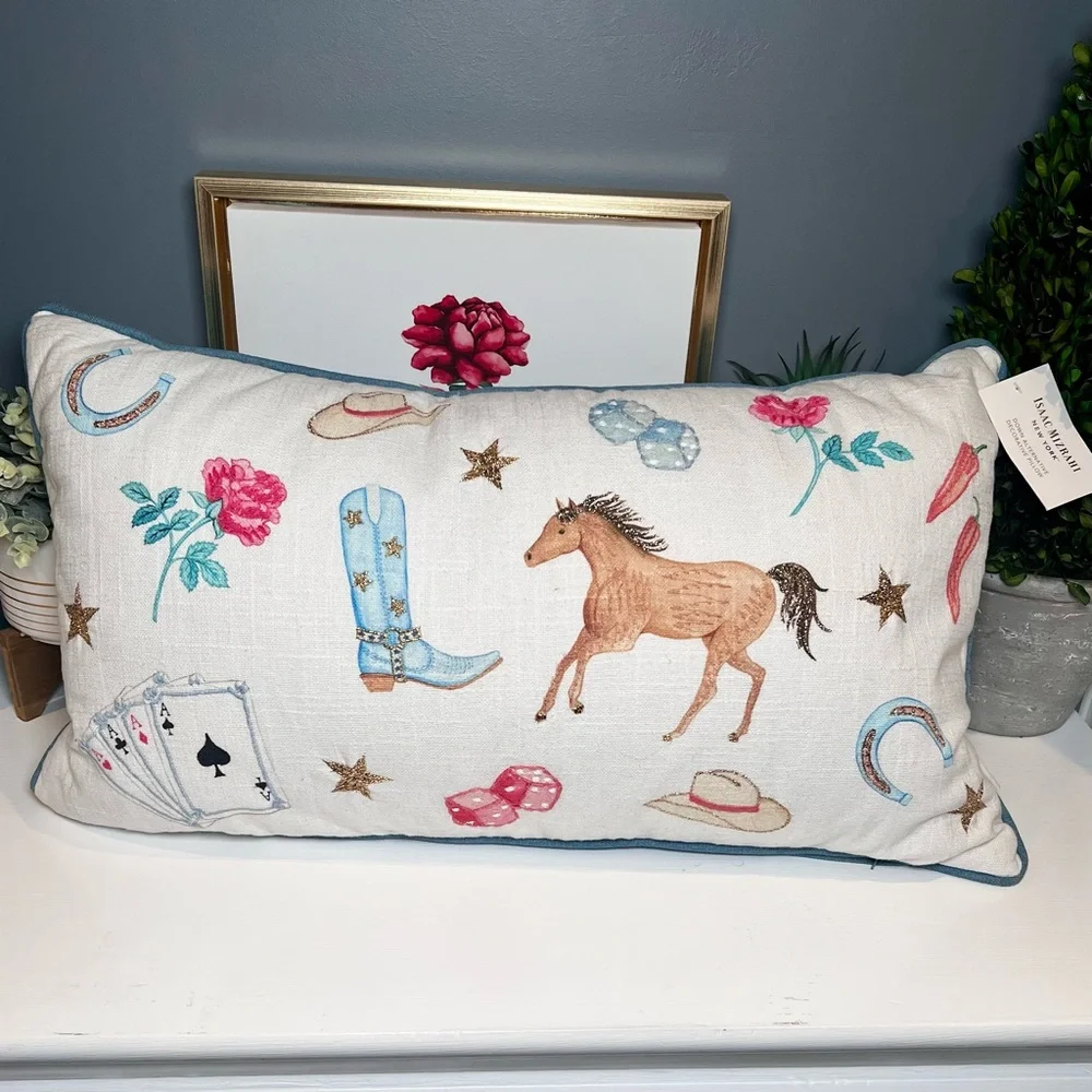 Western Luck Themed Decorative Pillow Whimsical Cottagecore Playful Ranch Decor