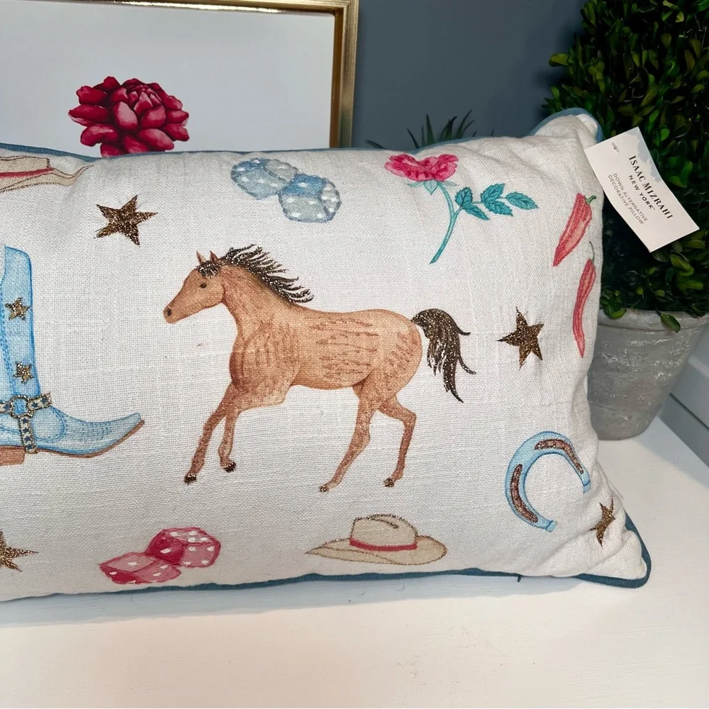Western Luck Themed Decorative Pillow Whimsical Cottagecore Playful Ranch Decor