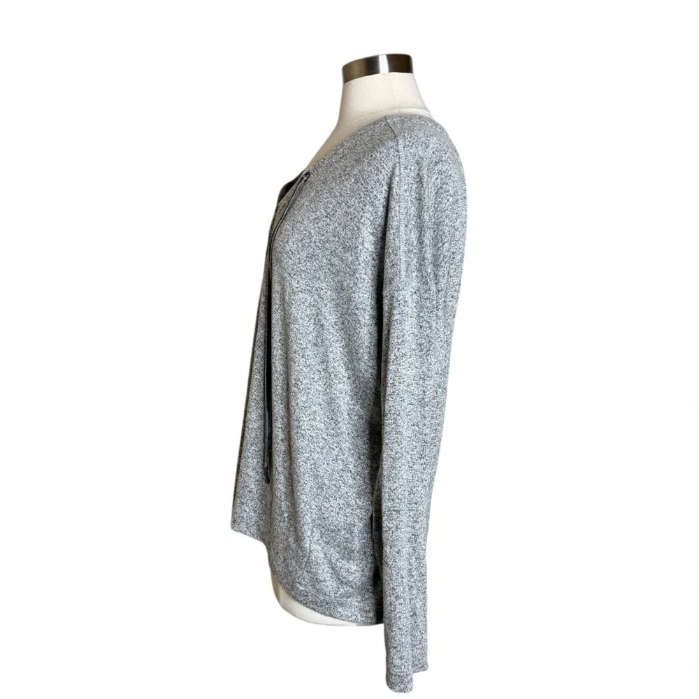Rails Leigh Melange Gray Pullover Top Long Sleeve Lace Up Shirt Women's Large
