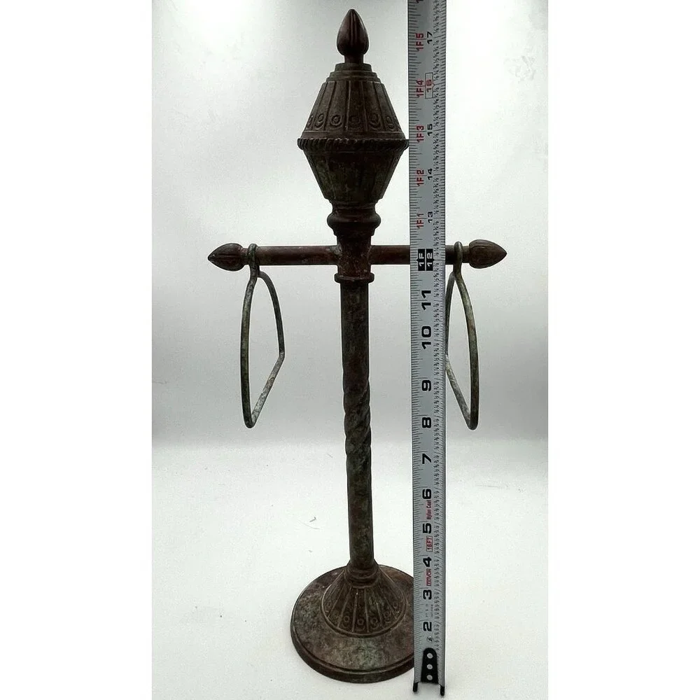 Vtg 1996 Ornate India Metal Towel Tree Stand 2 Ring Holder Spanish Rustic Decor