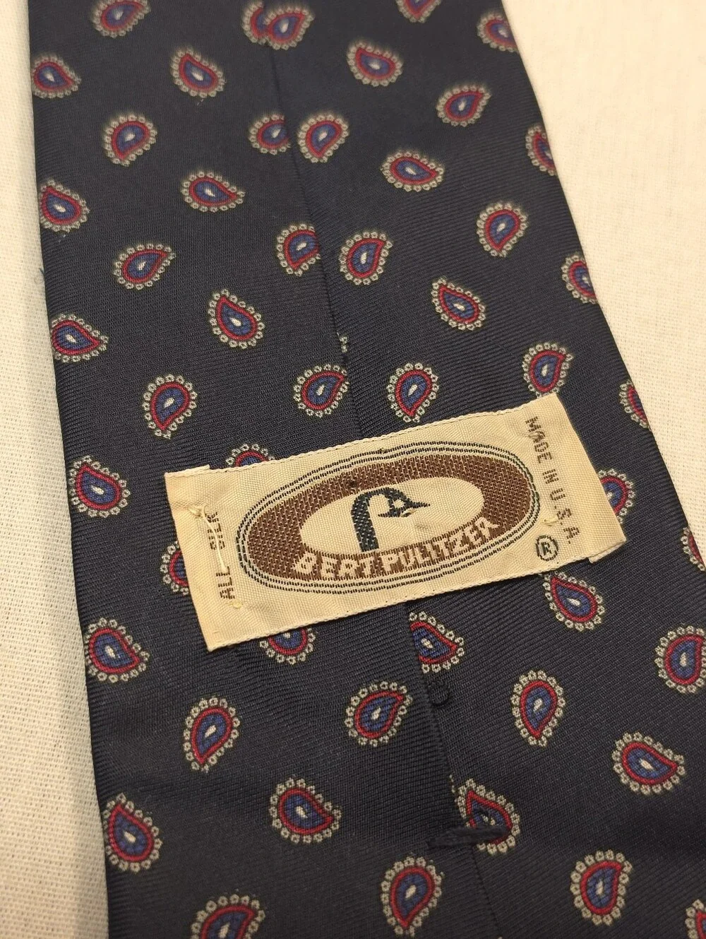 Vintage Bert Pulitzer Black Paisley Silk Tie with Red & Gold Motifs
