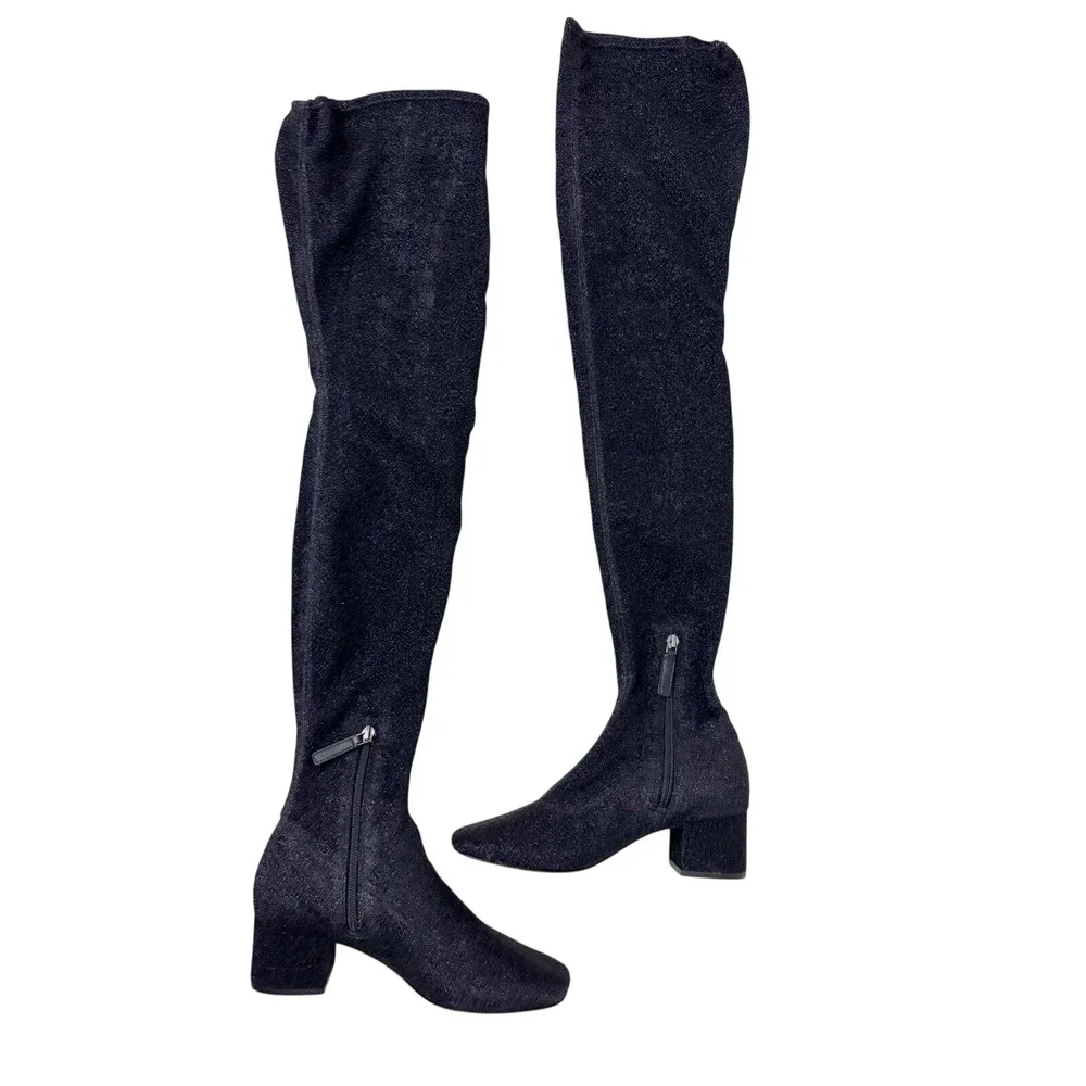 Kate Spade Thigh High Sock Boots Black‎ Sparkle Size 6.5 London Lurex Glitter