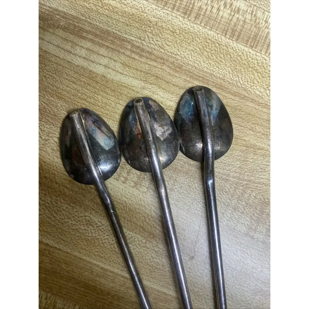 Set of 3 Vintage Silverplate Ice Tea Mint Julep Straw Stirrer Long Spoons 7.25”