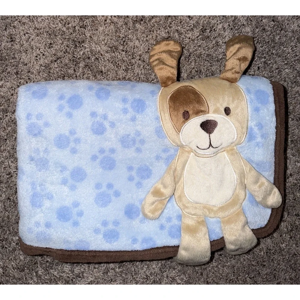 Koala Baby Brown Blue Paw Print 3D Puppy Dog Baby Security Blanket Lovey Fleece
