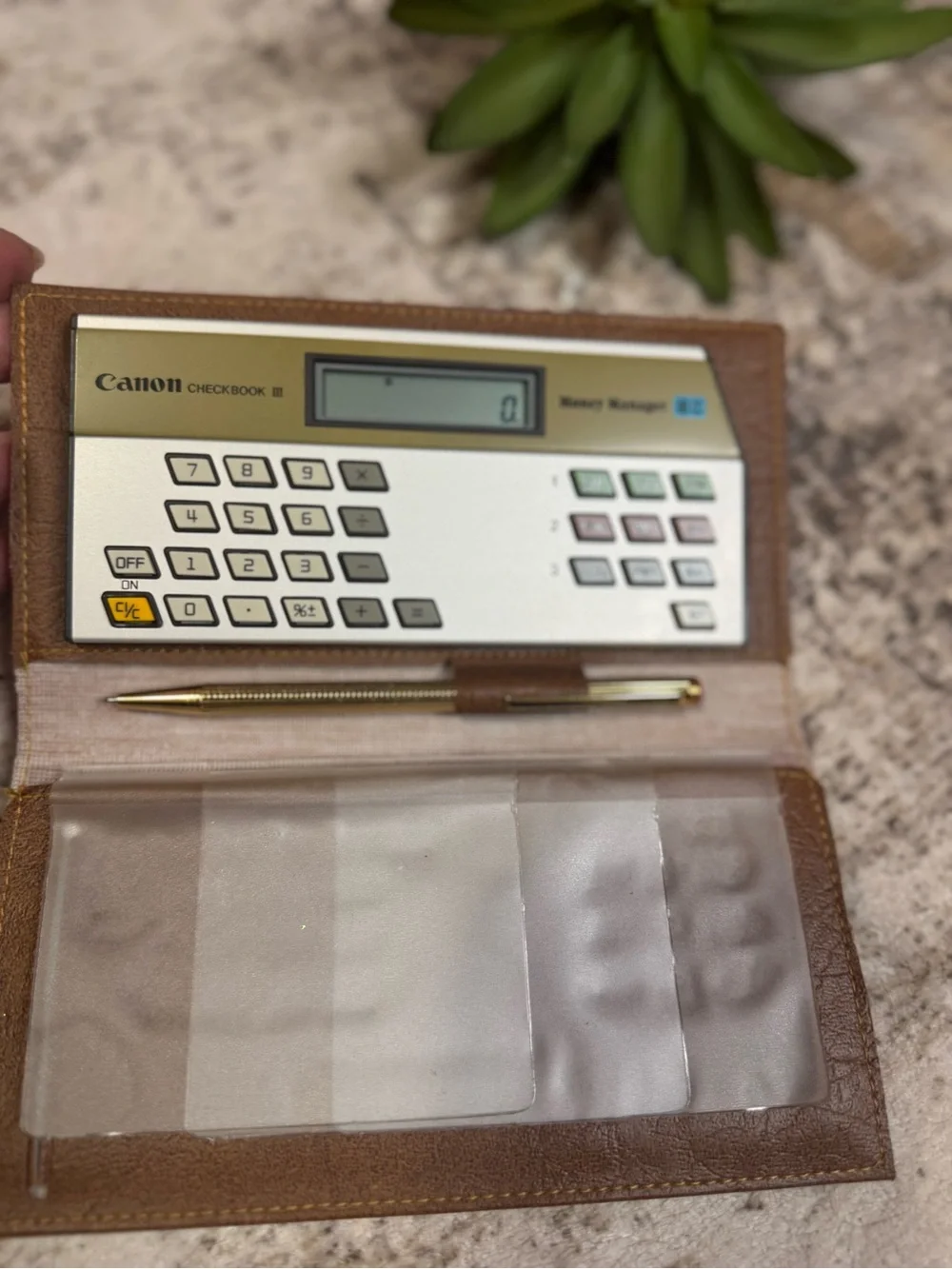 Vintage Canon Money Manager Checkbook Organizer in Brown and Gold