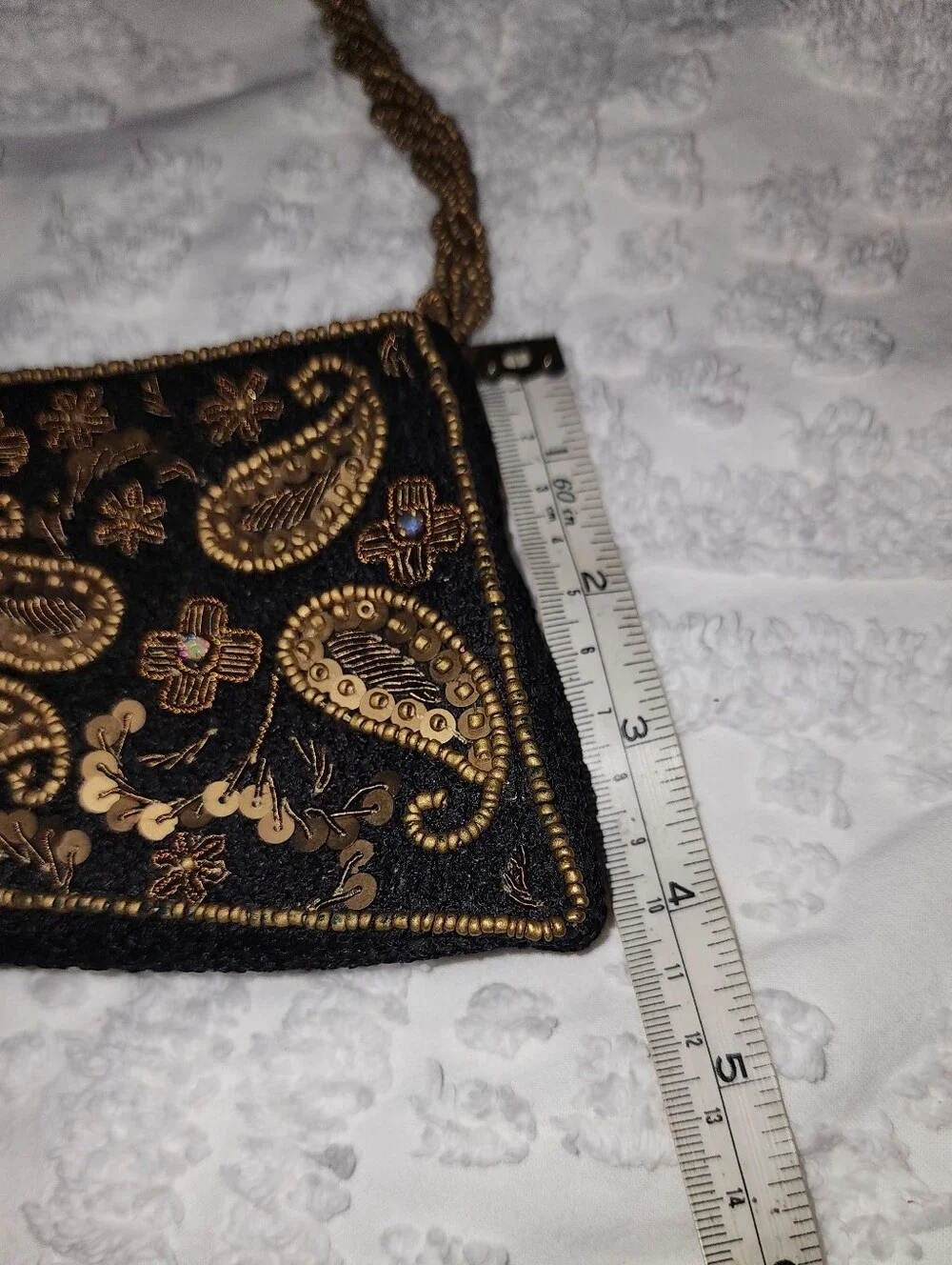 Bougainvillea Brown Bag With Bronze Stitching, Beaded Handle & Embellishments
