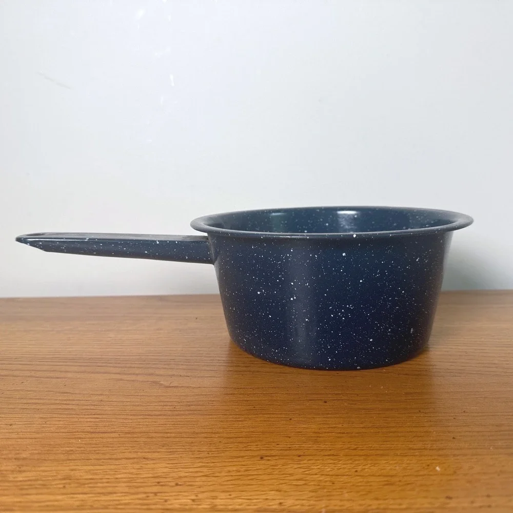 Vintage Blue Speckled Enamelware Saucepan Graniteware Pot with Handle